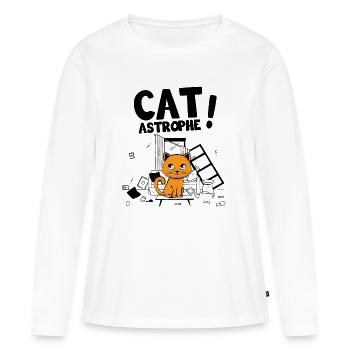 Cat Astrophe ! - Jeu de Mots Chatons Mignons - T-shirt manches longues Premium bio Femme - blanc - Devant - Julia (174cm)