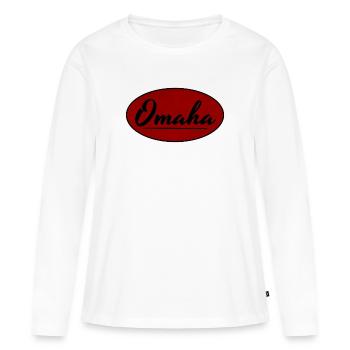 Omaha Vintage Script Logo - T-shirt manches longues Premium bio Femme - blanc - Devant - Julia (174cm)