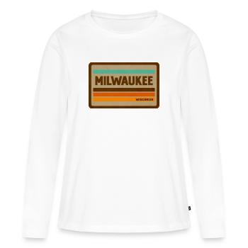 Bannière rétro de Milwaukee - T-shirt manches longues Premium bio Femme - blanc - Devant - Julia (174cm)