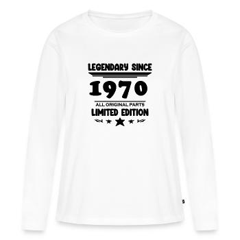 1970 - Jahrgang 1970 - Baujahr 1970 - Frauen Premium Bio Langarmshirt - Weiß - Vorne - Julia (174cm)