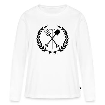 Outils de jardin râteau, pelle, fourche - T-shirt manches longues Premium bio Femme - blanc - Devant - Julia (174cm)