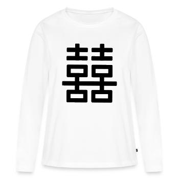 Double logo du bonheur - T-shirt manches longues Premium bio Femme - blanc - Devant - Julia (174cm)