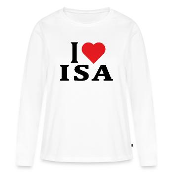 t-shirt J’aime Isa idée cadeau t-shirt - T-shirt manches longues Premium bio Femme - blanc - Devant - Julia (174cm)