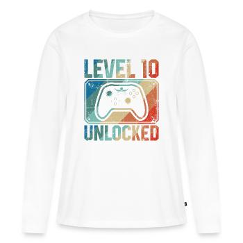Manette déverrouillée de niveau 10 - T-shirt manches longues Premium bio Femme - blanc - Devant - Julia (174cm)