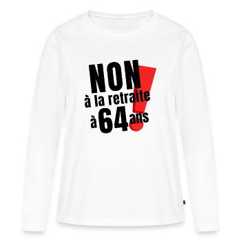 réforme des retraites, retraité, retraitée - T-shirt manches longues Premium bio Femme - blanc - Devant - Julia (174cm)