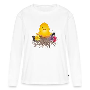 frisch geschlüpftes Küken in Eierschale im Nest - Frauen Premium Bio Langarmshirt - Weiß - Vorne - Julia (174cm)