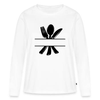 Logo du menu de couverts avec barre transparente - T-shirt manches longues Premium bio Femme - blanc - Devant - Julia (174cm)