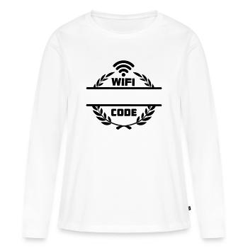 Wifi code in laurel wreath with blank text bar - Women's Premium Organic Long Sleeve Shirt - white - Front - Julia (174cm)