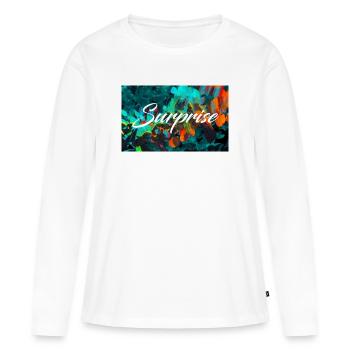 Surprise Colorée Feuillages Script - T-shirt manches longues Premium bio Femme - blanc - Devant - Julia (174cm)