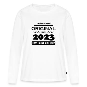 2023 - Année de construction 2023 - Millésime 2023 - T-shirt manches longues Premium bio Femme - blanc - Devant - Julia (174cm)