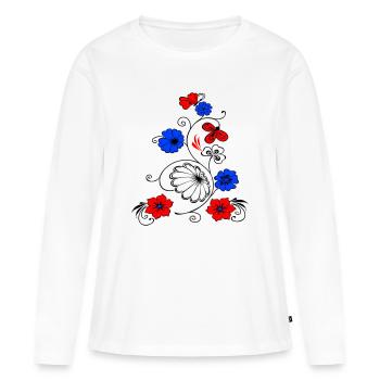 Fleur vigne avec papillon - T-shirt manches longues Premium bio Femme - blanc - Devant - Julia (174cm)
