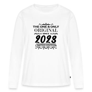 2023 - Baujahr 2023 - Frauen Premium Bio Langarmshirt - Weiß - Vorne - Julia (174cm)