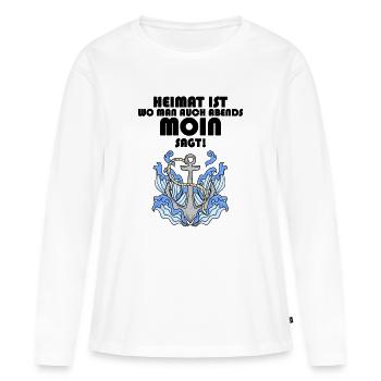 Nordsee Plattdeutsch Spruch Moin - Frauen Premium Bio Langarmshirt - Weiß - Vorne - Julia (174cm)