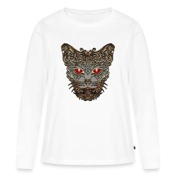 tête de chat décorative - T-shirt manches longues Premium bio Femme - blanc - Devant - Julia (174cm)