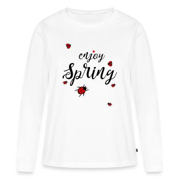 Printemps, profitez du printemps - T-shirt manches longues Premium bio Femme - blanc - Devant - Julia (174cm)