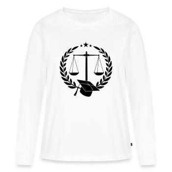 Balance droite dans une couronne de laurier - T-shirt manches longues Premium bio Femme - blanc - Devant - Julia (174cm)