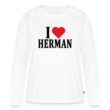 T-Shirt Name Ich liebe Herman T-Shirt Geschenkidee - Frauen Premium Bio Langarmshirt - Weiß - Vorne - Julia (174cm)
