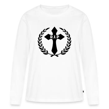 Kreuz im Lorbeerkranz RIP - Frauen Premium Bio Langarmshirt - Weiß - Vorne - Julia (174cm)