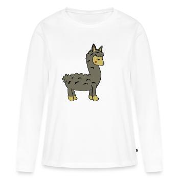 Lama ludique avec tresse et oreilles en bouton - T-shirt manches longues Premium bio Femme - blanc - Devant - Julia (174cm)