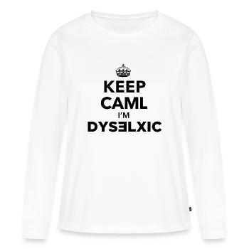 Keep Calm dislexic - T-shirt manches longues Premium bio Femme - blanc - Devant - Julia (174cm)