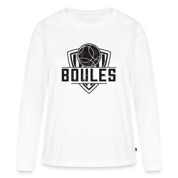 Boule boule boules pour bouler pétanque - T-shirt manches longues Premium bio Femme - blanc - Devant - Julia (174cm)