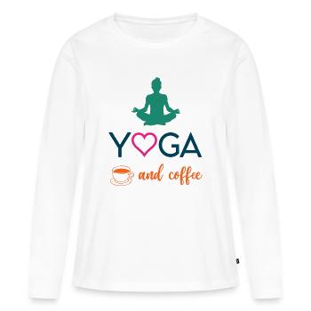 Yoga et café - T-shirt manches longues Premium bio Femme - blanc - Devant - Julia (174cm)