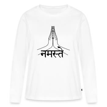Namaste Sanskrit écrit mains - T-shirt manches longues Premium bio Femme - blanc - Devant - Julia (174cm)