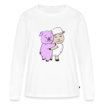 Pig and sheep hugging - hug - Women's Premium Organic Long Sleeve Shirt - white - Front - Julia (174cm)