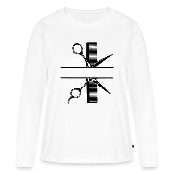 Schere mit Kammtextbanner - Frauen Premium Bio Langarmshirt - Weiß - Vorne - Julia (174cm)