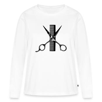 Ciseaux croisés avec peigne - T-shirt manches longues Premium bio Femme - blanc - Devant - Julia (174cm)