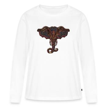 Tête d’éléphant décorative - T-shirt manches longues Premium bio Femme - blanc - Devant - Julia (174cm)