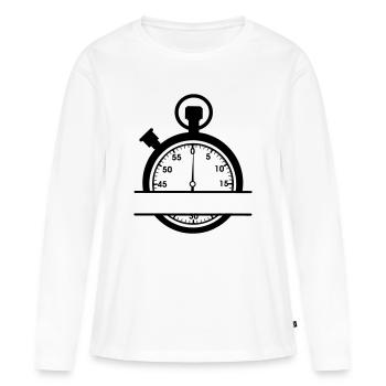 Chronomètre minute avec découpe - T-shirt manches longues Premium bio Femme - blanc - Devant - Julia (174cm)