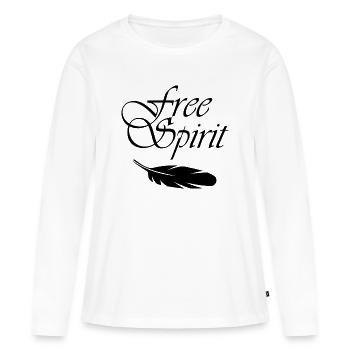 "Free Spirit- Feather" - Women's Premium Organic Long Sleeve Shirt - white - Front - Julia (174cm)