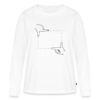 Détail de l’image des signaux de la main - T-shirt manches longues Premium bio Femme - blanc - Devant - Julia (174cm)