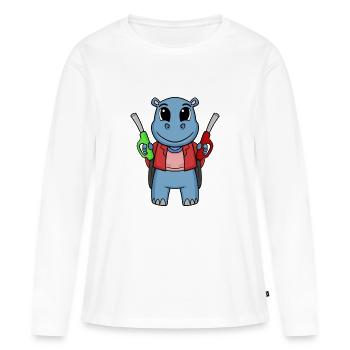 Préposé à la station-service Hippo station-service - T-shirt manches longues Premium bio Femme - blanc - Devant - Julia (174cm)