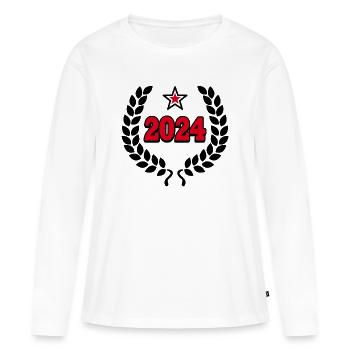 2024 - Anniversaire Anniversaire JGA Année de mariage - T-shirt manches longues Premium bio Femme - blanc - Devant - Julia (174cm)
