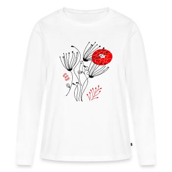 fleurs délicates en filigrane, Fleurs - T-shirt manches longues Premium bio Femme - blanc - Devant - Julia (174cm)