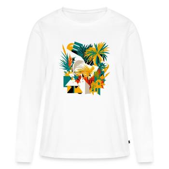 Palmiers et fleurs d’un point de vue cubique - T-shirt manches longues Premium bio Femme - blanc - Devant - Julia (174cm)