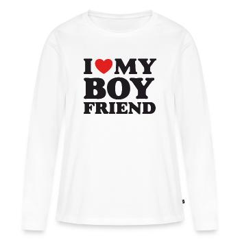 J’aime mon petit ami - T-shirt manches longues Premium bio Femme - blanc - Devant - Julia (174cm)
