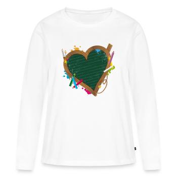 Tafel in Herzform mit Schulzubehör für Schulanfang - Frauen Premium Bio Langarmshirt - Weiß - Vorne - Julia (174cm)