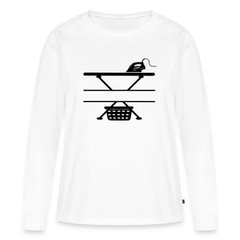 Iron, ironing board and laundry basket, text banner - Women's Premium Organic Long Sleeve Shirt - white - Front - Julia (174cm)