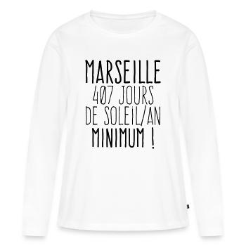 Marseille 407 jours de soleil par an  - T-shirt manches longues Premium bio Femme - blanc - Devant - Julia (174cm)