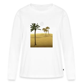 Palme in Wüste | Leinwand Struktur - Frauen Premium Bio Langarmshirt - Weiß - Vorne - Julia (174cm)