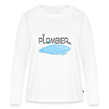 Plombier - T-shirt manches longues Premium bio Femme - blanc - Devant - Julia (174cm)