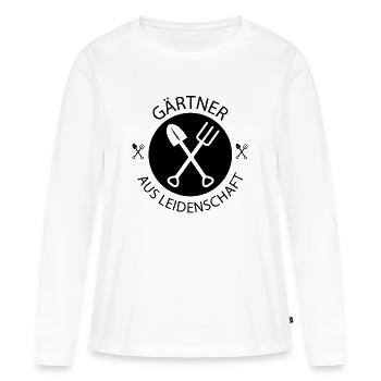 gärtner aus leidenschaft Spaten Gabel Rechen Logo - Frauen Premium Bio Langarmshirt - Weiß - Vorne - Julia (174cm)
