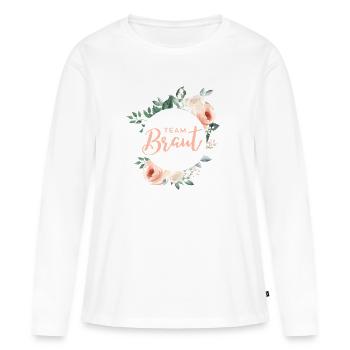 Team Braut! Grün-Pastell-Kranz, personalisierbar - Frauen Premium Bio Langarmshirt - Weiß - Vorne - Julia (174cm)