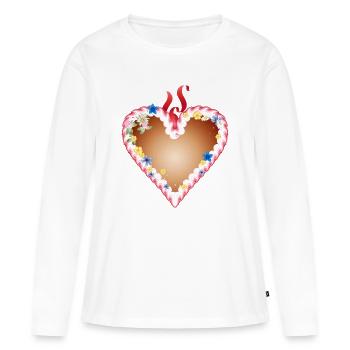 Festival folklorique cœur en pain d’épices avec glaçage et arc - T-shirt manches longues Premium bio Femme - blanc - Devant - Julia (174cm)