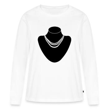 Juwelier-Halsständer mit Halskette Perlen - Frauen Premium Bio Langarmshirt - Weiß - Vorne - Julia (174cm)