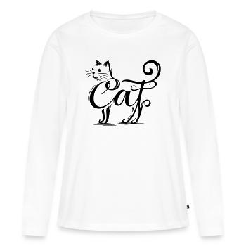 Incrustation Féline - Cat Fusionné - T-shirt manches longues Premium bio Femme - blanc - Devant - Julia (174cm)