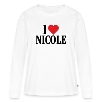 J’aime Nicole t-shirt t-shirt idée cadeau - T-shirt manches longues Premium bio Femme - blanc - Devant - Julia (174cm)